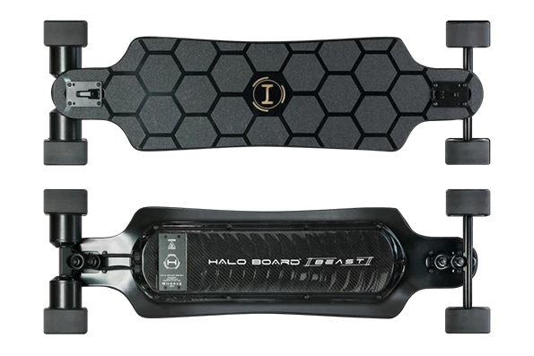 Top and bottom views of the Halo Board Beast electric skateboard deck