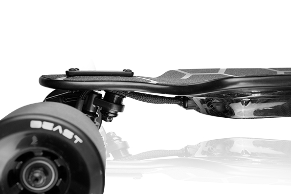 Close-up of Halo Board Beast trucks and front wheels

