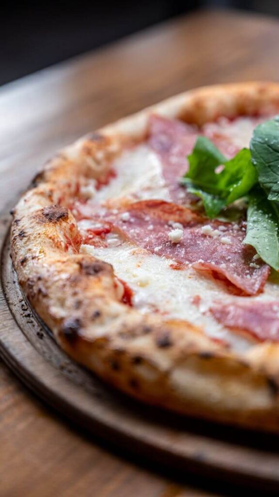 A close up view of a Neapolitan style Pizza